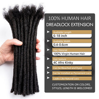 QVR Pack 20'' Loc Extensions Virgin Human Hair Handmade Hair Dreadlocks Braid
