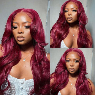 QVR New 99J HD 13x4 5x5 Lace Frontal Wigs Affordable Burgundy Straight Wigs