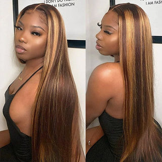 QVR Highlight V Part Wig Piano #4/27 Color Virgin Human Hair Soft Silky Straight Wigs