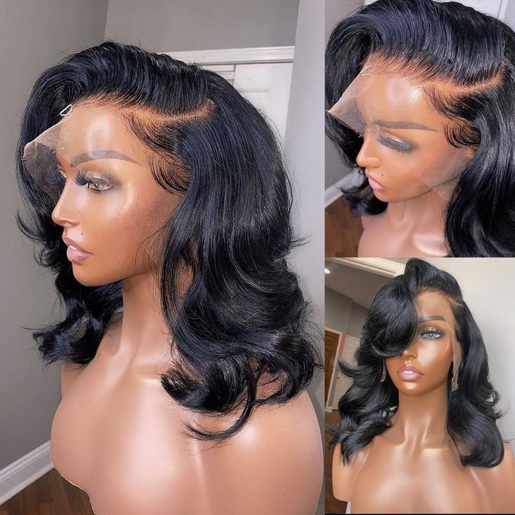 QVR Body Wave Short Bob Wigs Pre Plucked 13x4 Lace Front Wigs Human Hair 210% Density