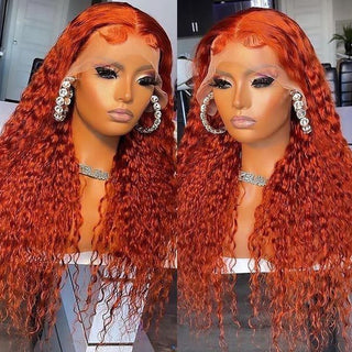 QVR Ginger Orange Lace Part Wigs Curly 13x4 Lace Frontal Human Hair HD Transparent Lace Wigs