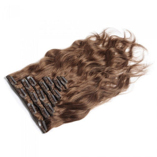 QVR #8 Light Brown Straight/Body Wave 7Pcs Clip in Hair Extensions