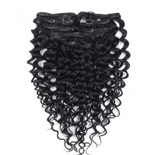 QVR Natural Black Hair 7Pcs Clip in Hair Extension Brazilian Jerry Curly Virgin Human Hair