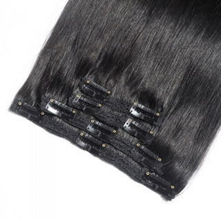 QVR #1 Jet Black Straight/Body Wave 7Pcs Clip in Hair Extensions