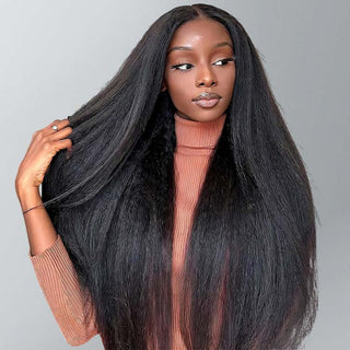 QVR Full Lace Front Human Hair Wigs Kinky Straight 13x4 Lace Front Wigs Yaki Straight Hair