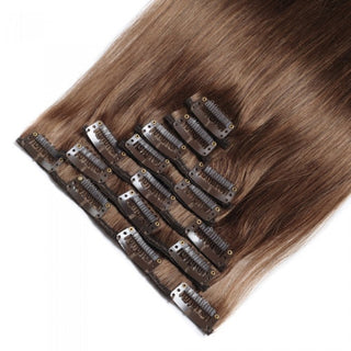 QVR #8 Light Brown Straight/Body Wave 7Pcs Clip in Hair Extensions