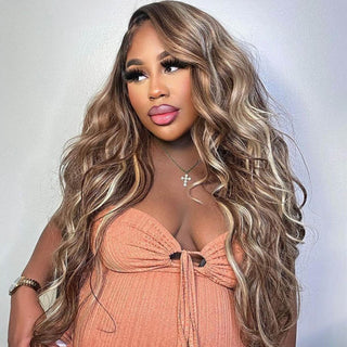 QVR Glueless Brown Wig With Blonde Highlights #P4/613 Straight&Body Wave 4x6 Pre-cut Lace Front Wigs
