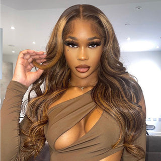 QVR Honey Blonde Highlight Wigs Brown Wigs HD 13x4 Lace Frontal Piano 4/27 Human Hair Wigs