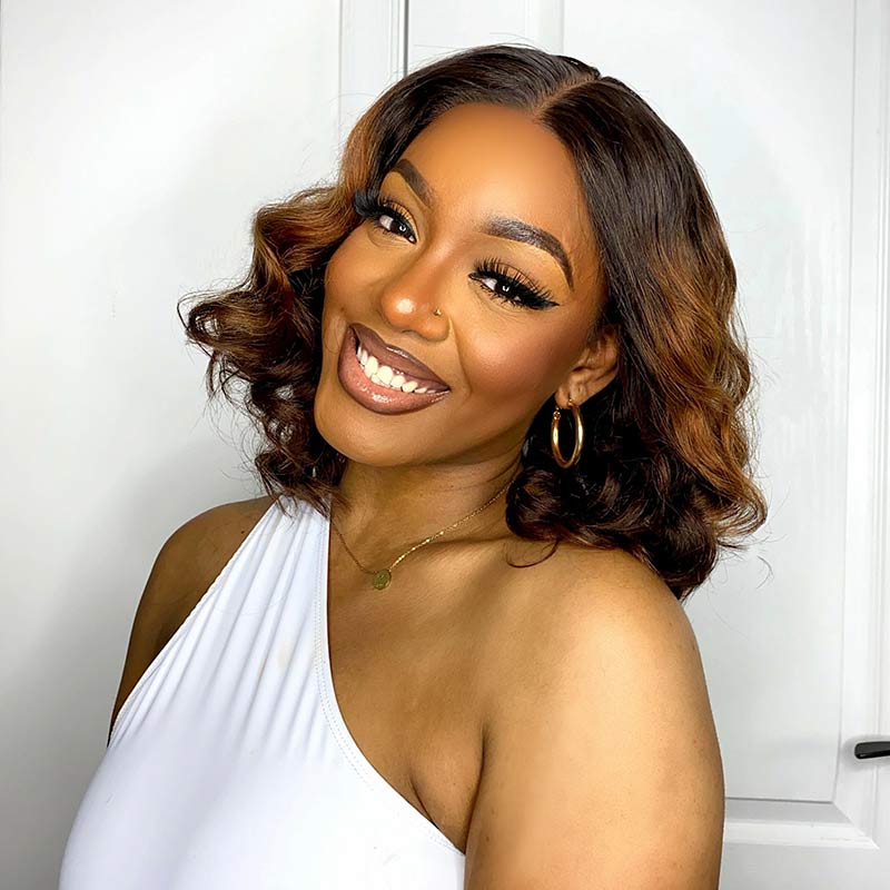 Loose Wave Ombre Brown T Lace  Short Bob Wig