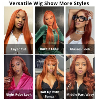 QVR Copper Brown 13x4 Lace Front Body Wave Wig Ginger Brown Pre plucked Hairline Human Hair Wigs