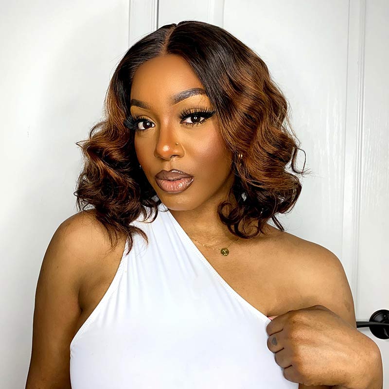 Loose Wave Ombre Brown T Lace  Short Bob Wig