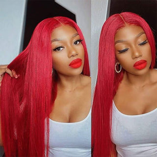 QVR Pre Plucked Red Color Straight 13x4 Lace Front Wig Colored Nature Hairline Human Hair Wigs