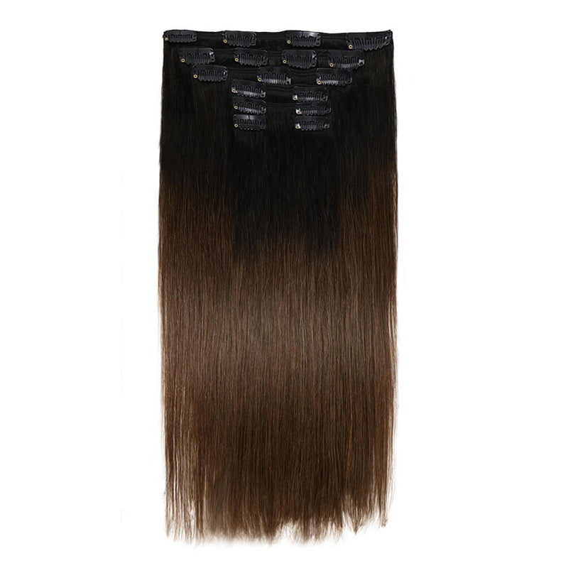 QVR #T1B/4 Ombre Brown Straight 7Pcs Clip in Hair Extensions
