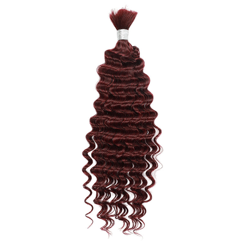 QVR Burgundy Deep Wave Bulk Hair Extensions for Boho Knotless Braiding