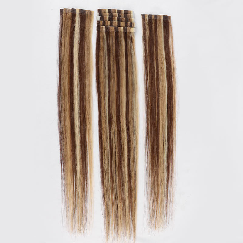 QVR Highlight #6/16/613 Tape in Hair Extensions Long Straight Skin Weft Human Hair