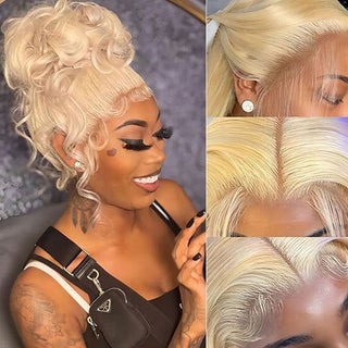 QVR #613 Blonde Body Wave Full Lace Wig Handmade Natural Black Human Hair Knotless Wigs