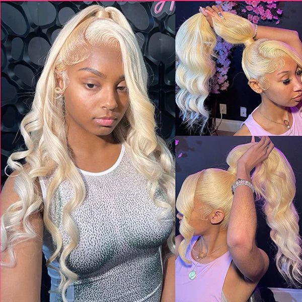 QVR #613 Blonde Body Wave Full Lace Wig Handmade Natural Black Human Hair Knotless Wigs