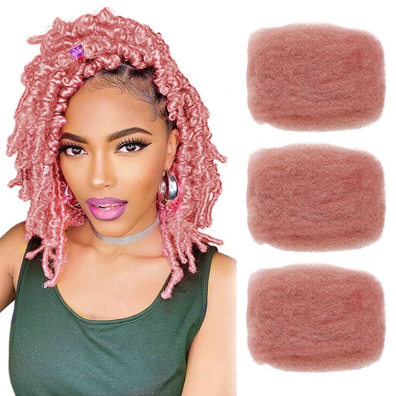 afro kinky bulk human hair pink color