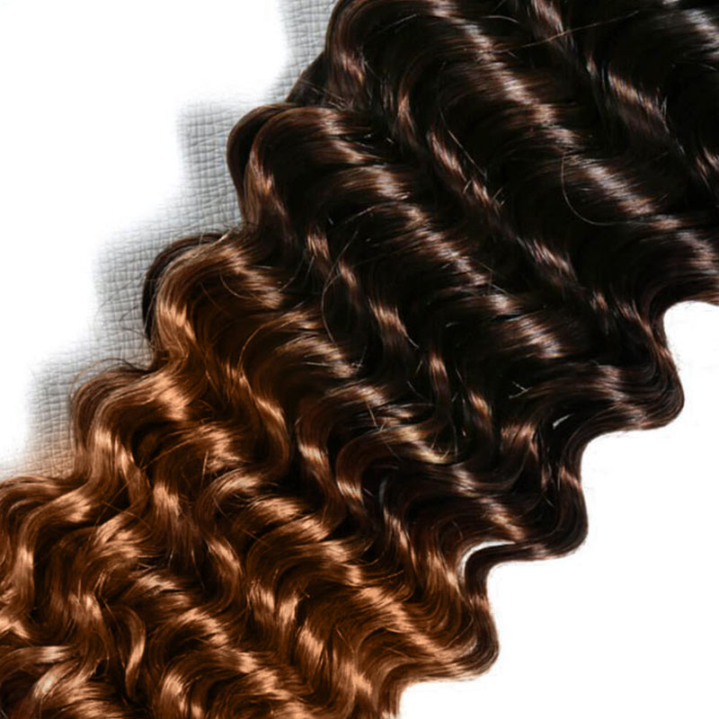 QVR Lightweight T2/30 Color Deep Wave Feather Crochet Braid Human Hair Extensions