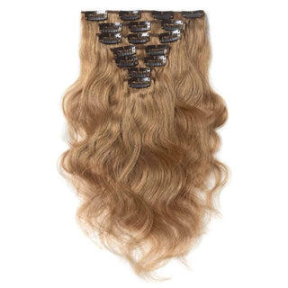 QVR #12 Golden Brown Straight/Body Wave 7Pcs Clip in Hair Extensions