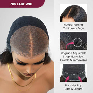 QVR Pre-Bleached Deep Wave 7x5 Lace Wig Glueless Human Hair Wigs