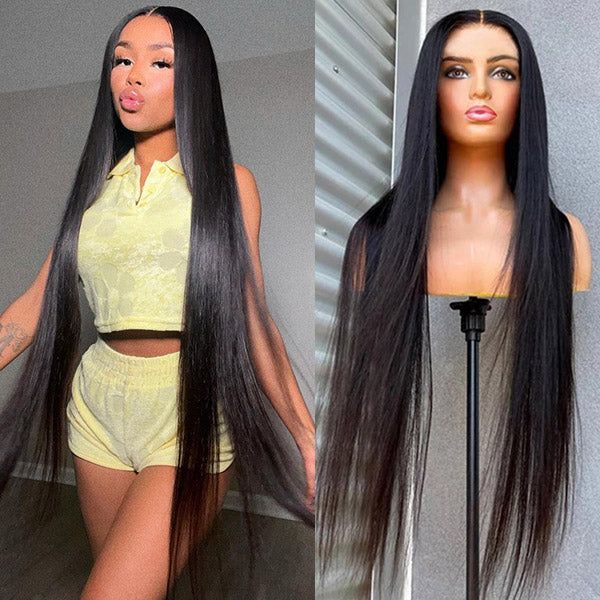 QVR Long Length Straight 13x4 Lace Front Wigs With Pre Plucked with Baby Hair