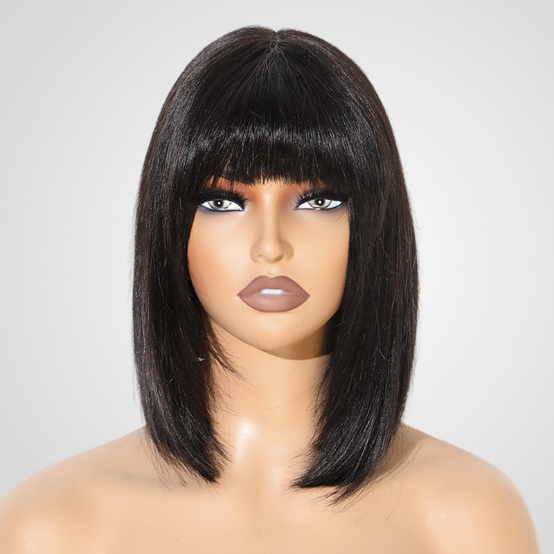 Straight 99J Color Machine Made Bob Wig With Bangs