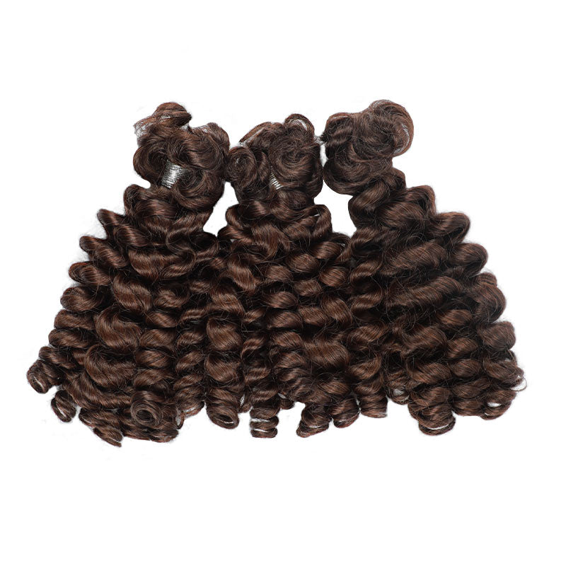 QVR Dark Brown Bouncy Curl Bulk Hair Extensions For Crochet Braids Human Hair