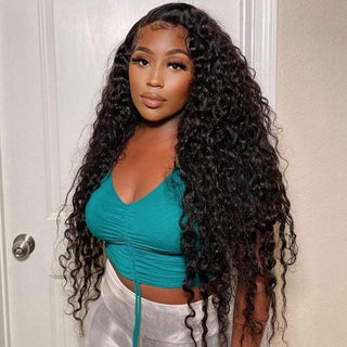 QVR Water Wave Long Wigs 13x4 Lace Front Wigs Human Hair Pre-plucked with Baby Hair