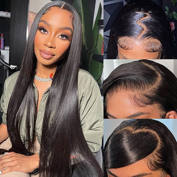 TikTok Real Glueless Lace Frontal Wig 13x4 INDETECTABLE 200% Density HD LACE FRONTAL Straight Wig Débutant amical