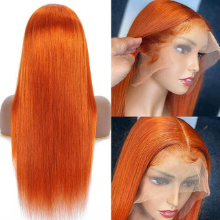 QVR Promotion Ginger Orange Straight T Lace Part Wigs With Pre Plucked Hairline