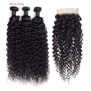 Queen Remy Human Hair Water Wave Bundles Deep Wave Jerry Curly Kinky Curly  3 Bundles With Closure 4x4 Lace Closure