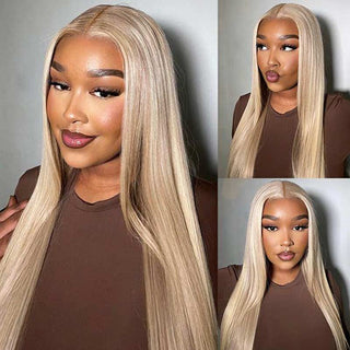 QVR #P10/613 Straight & Body Wave 13x4 Lace Front Wigs Blonde Wig With Brown Highlights Wigs 210% Density