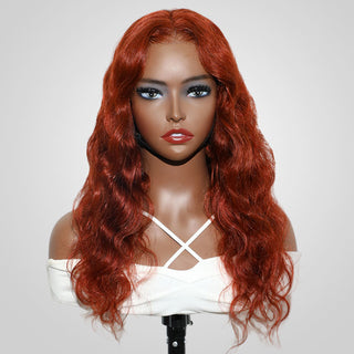 QVR #33A Reddish Brown Body Wave Wigs Virgin Straight Human Hair Wig 13x4 Lace Front Wigs