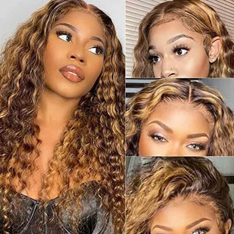 Pre Cut Lace Wear &amp; Go Glueless Human Hair Wig 4/27 Highlight Deep Wave Lace Front Wigs