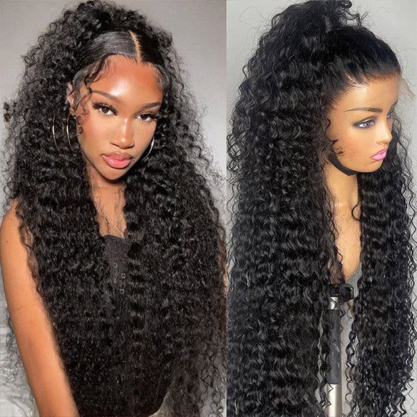 QVR Long Lace Front Wigs Deep Wave Pre Plucked Frontal Wigs