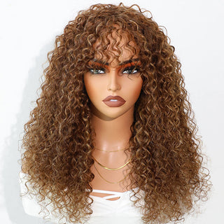VIP Exclusive|Highlight Curly No Lace Piano #4/27 Color Glueless Machine Made Wig With Bangs