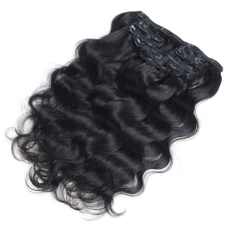 QVR Body Wave Hair 7Pcs Clip in Hair Extension Brazilian Natural Black Virgin Human Hair