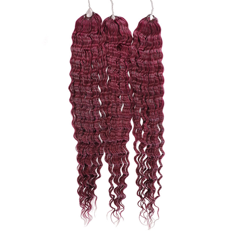 QVR Lightweight Burgundy Deep Wave Feather Crochet Braid Human Hair Extensions