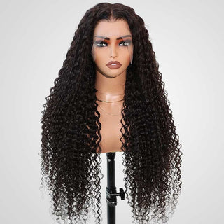 QVR Deep Curly 13x4 Lace Frontal Wigs Free Part Long Wig 100% Human Hair