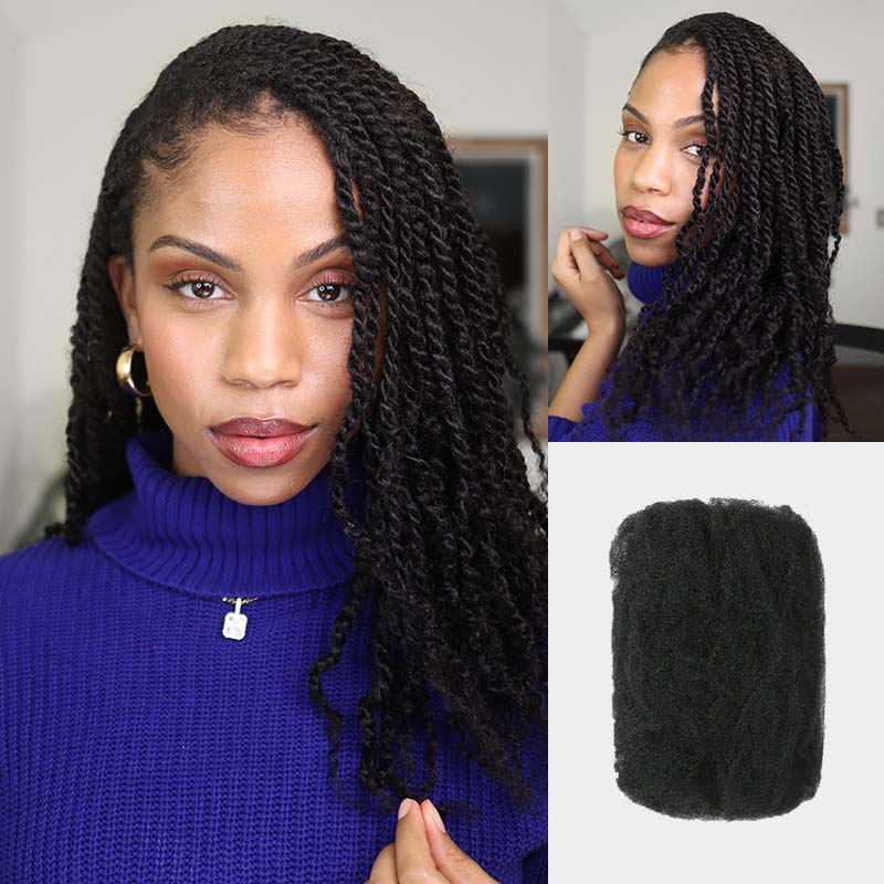 QVR Natural Black Afro kinky Bulk Hair Extensions For Braiding Dreadlock Human Hair
