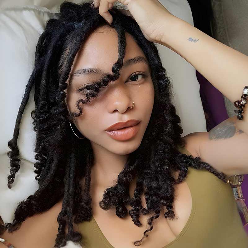 QVR Natural Black Dreadlock Loc Extensions With Curly Ends Human Hair