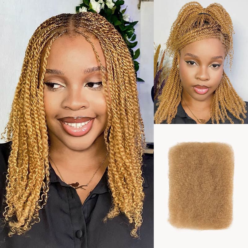 QVR Honey Blonde Color Afro kinky Bulk Hair Extensions For Braiding Dreadlock Human Hair