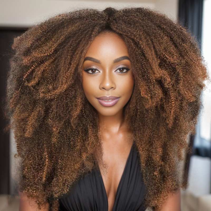 huge volume brown color Afro kinky human hair 