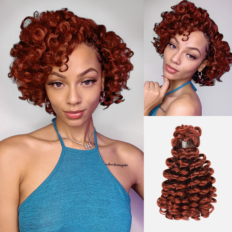 QVR Reddish Brown Bouncy Curl Bulk Hair Extensions For Crochet Braids Human Hair