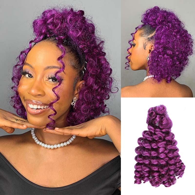 QVR Purple Bouncy Curl Bulk Hair Extensions For Crochet Braids Human Hair