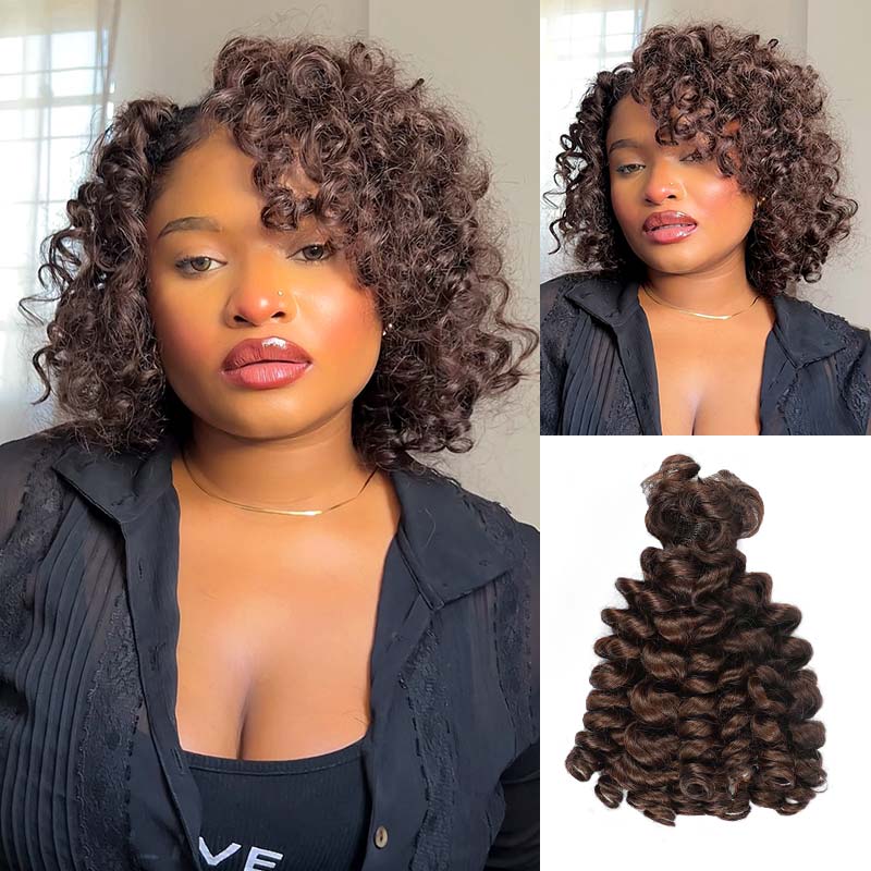QVR Dark Brown Bouncy Curl Bulk Hair Extensions For Crochet Braids Human Hair
