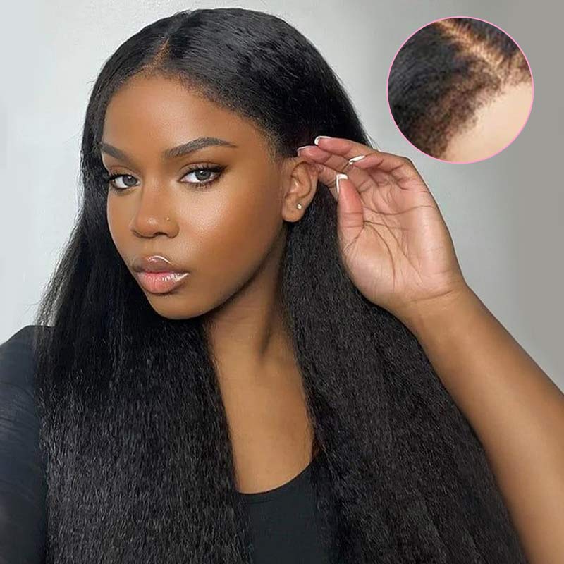 4C Edge Hairline Kinky Straight 13x4 / 13x6 HD Transparent Lace Front Wigs Avec Kinky Edges Baby Hair
