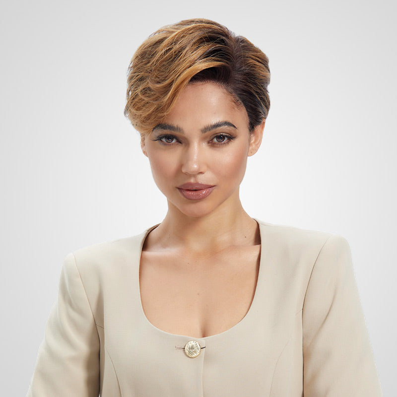 QVR Side Part Pixie Cut Style Short Hair Highlight Piano L Part Lace Frontal Human Hair Wig