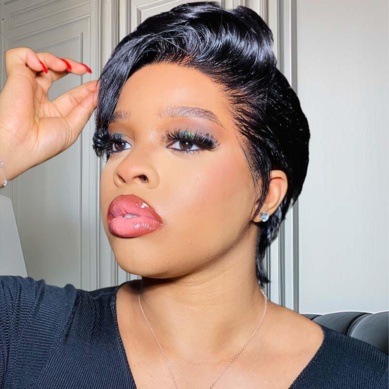 QVR Hot Selling Boss Lady Pixie Cut Glueless Side Part Short Lace Frontal Wigs
